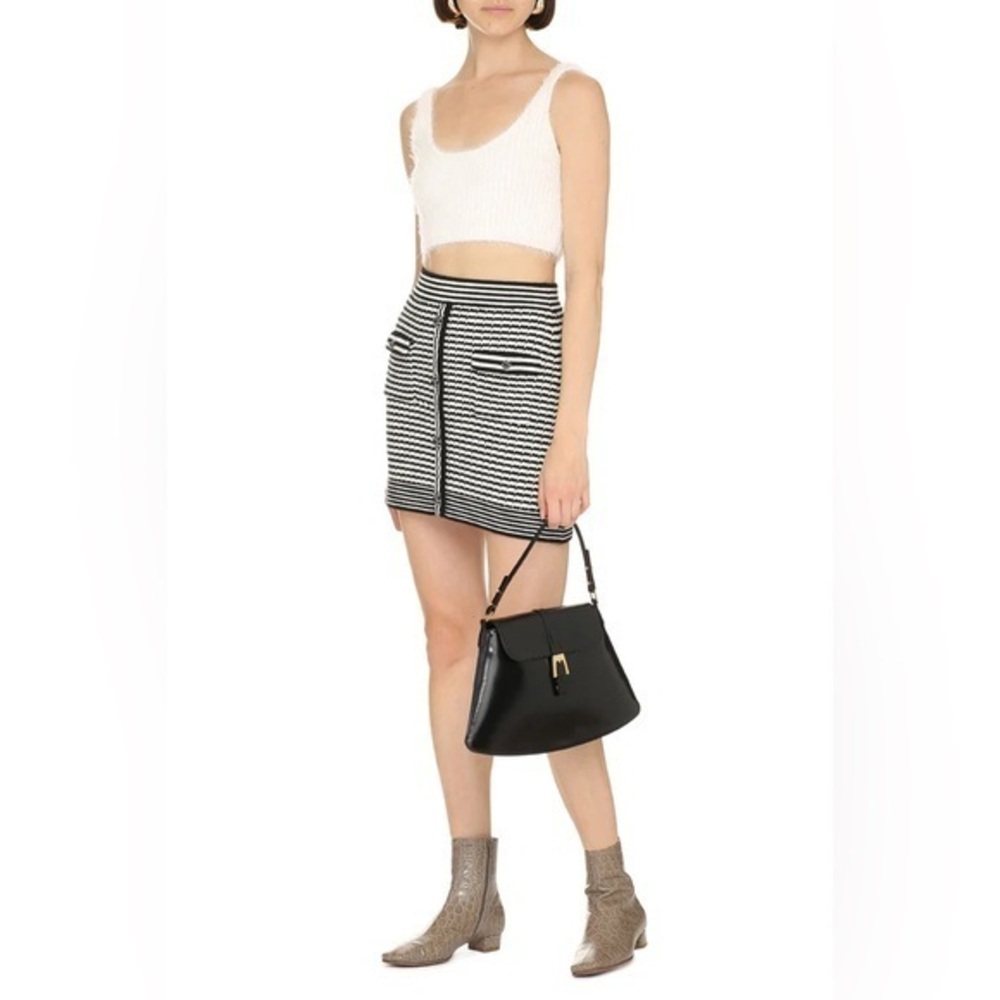 Self Portrait White Fluffy Fuzzy Sleeveless Ribbed Knit Cropped Top